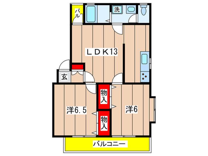 ヒルサイドK(2LDK/3階)の間取り写真