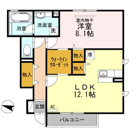 LALUCE B棟(1LDK/1階)の間取り写真