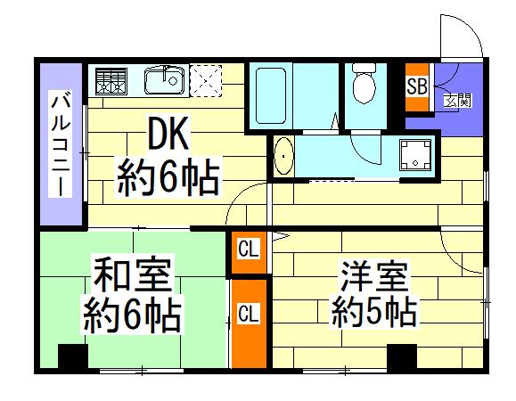 プレアール八尾本町(2DK/4階)の間取り写真