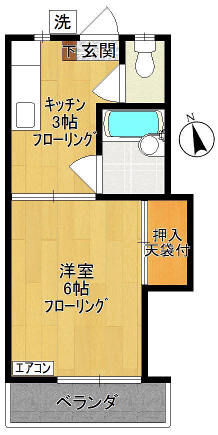 ハイムテルA(1K/2階)の間取り写真