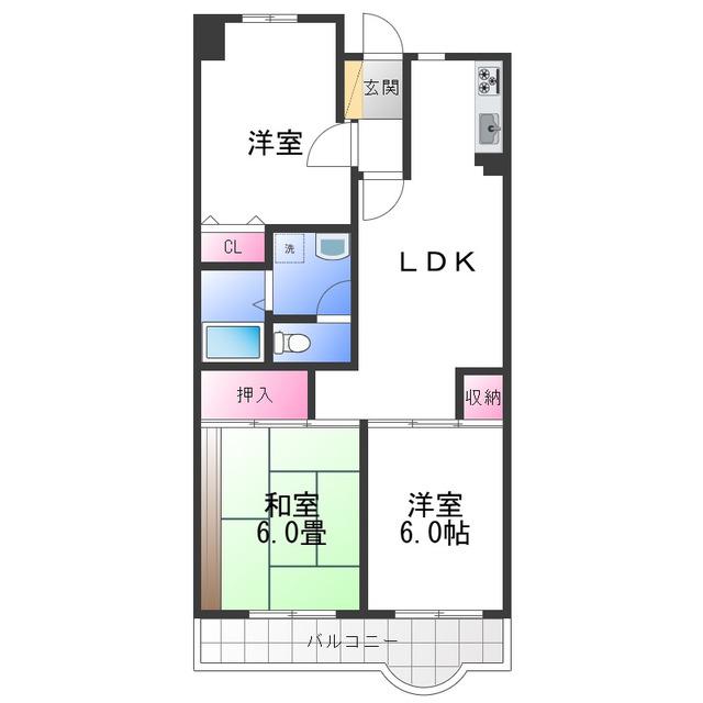 MIRUS岸和田(3LDK/4階)の間取り写真
