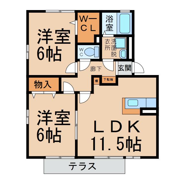メルベーユ・ボヌールA・B・C・D棟(2LDK/2階)の間取り写真