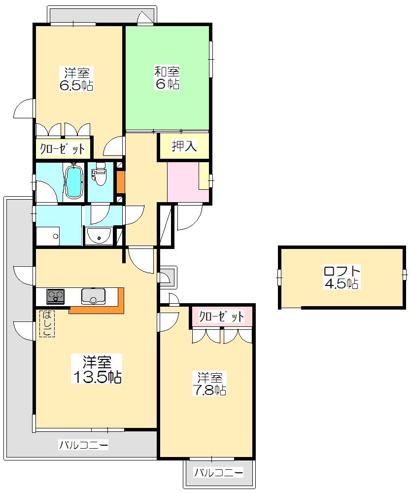 ラフォーレ石清尾(3LDK/3階)の間取り写真