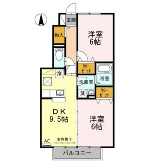 アルカディアE棟(2DK/1階)の間取り写真