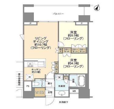 クレヴィア新宿若松町(2LDK/9階)の間取り写真
