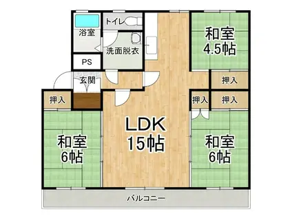 Eアパートメント(3LDK/1階)の間取り写真