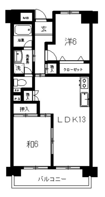 塩田町マンション(2LDK/4階)の間取り写真