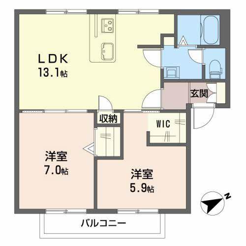 東代ハイツ B棟(2LDK/2階)の間取り写真