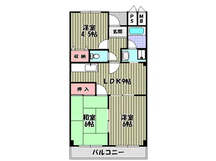 茱萸木壱番館(3LDK/2階)の間取り写真