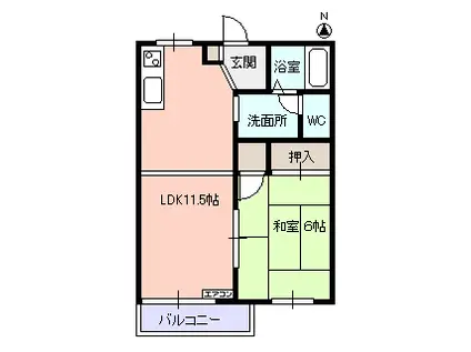 アーバンパレス(1LDK/2階)の間取り写真