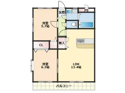 神田レジデンス(2LDK/2階)の間取り写真