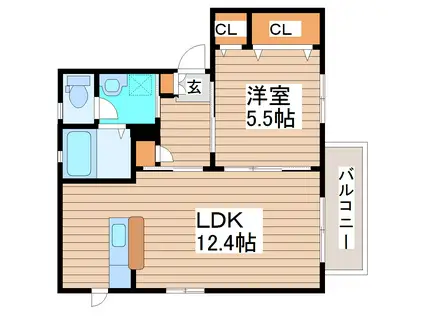 シャーメゾン新田東II(1LDK/2階)の間取り写真