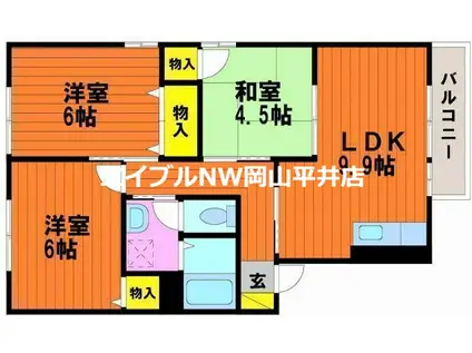 アミスターY・2・S B棟(3DK/1階)の間取り写真