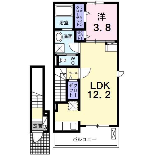 サウス・アデリーヌ(1LDK/2階)の間取り写真