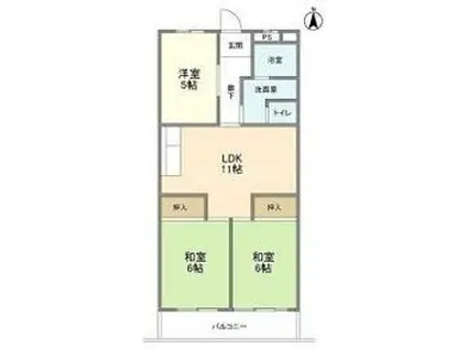 ハイム太子堂(3LDK/3階)の間取り写真