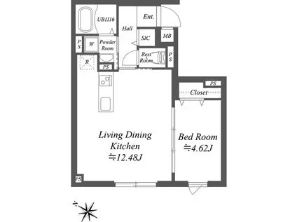 SOLASIA RESIDENCE南大塚(1LDK/1階)の間取り写真