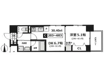 アグレアーブル(1DK/5階)の間取り写真