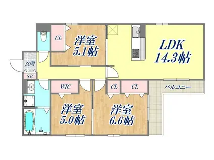 クラシスト南塚口(3LDK/3階)の間取り写真
