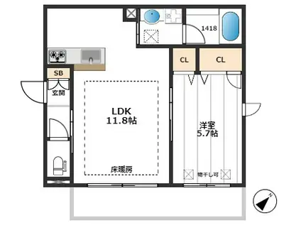カーサレジオ(1LDK/1階)の間取り写真