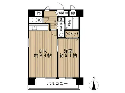 ユーエスケーウエストワード(1DK/9階)の間取り写真