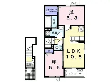 プリムローズVI(2LDK/2階)の間取り写真