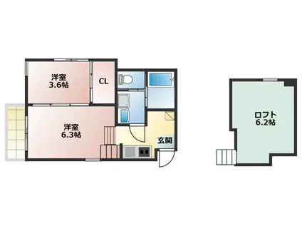ヴィオラ大幸(2SK/2階)の間取り写真