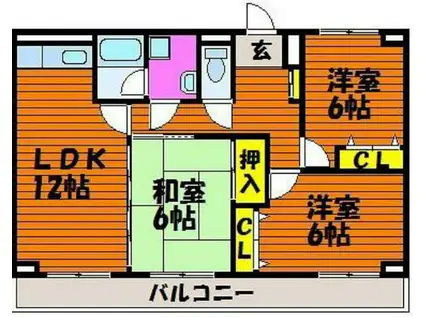 アリベ国富(3LDK/3階)の間取り写真