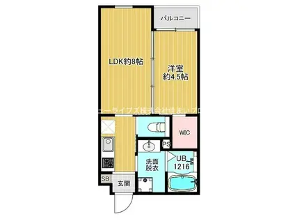 ネオスマート古川橋(1LDK/1階)の間取り写真