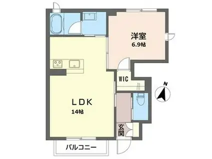 ヌーンリバーII(1LDK/1階)の間取り写真