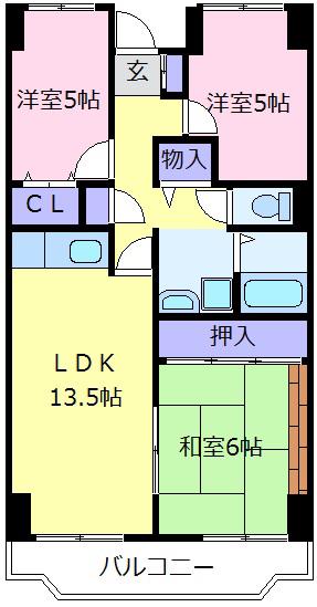 プレスト・コート壱番館(3LDK/2階)の間取り写真