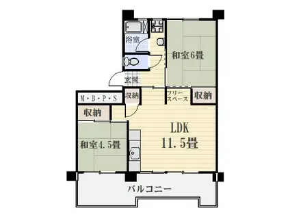 鴨池2丁目団地1号棟(2LDK/1階)の間取り写真