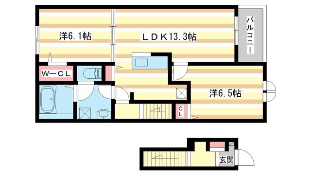 エレガンス ハネカ(2LDK/2階)の間取り写真
