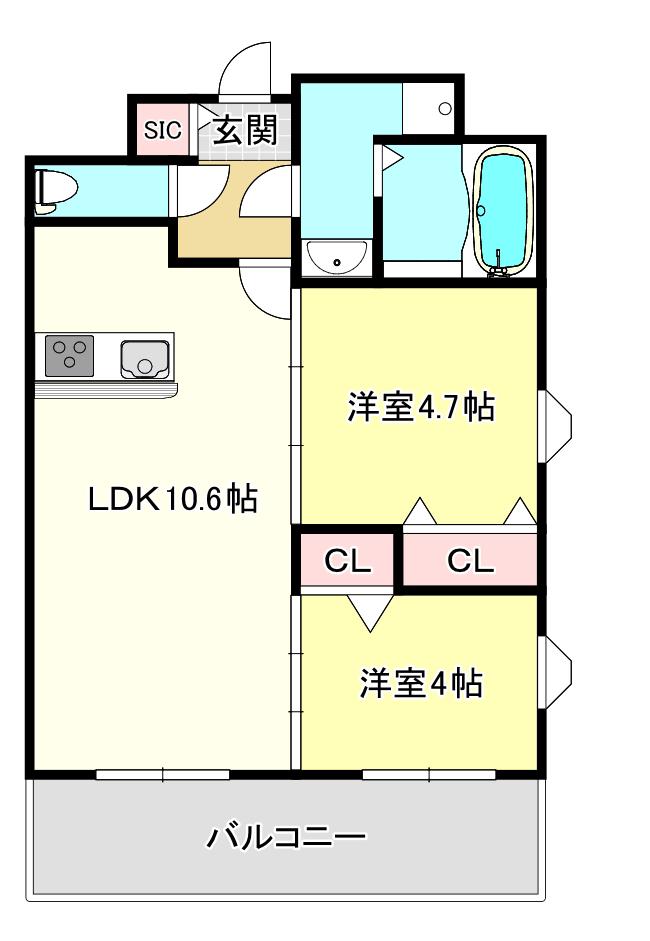 スプランディッド玉造DUE(2LDK/3階)の間取り写真