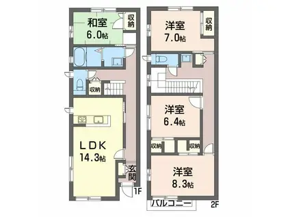 パークサイド社が丘(4LDK/1階)の間取り写真