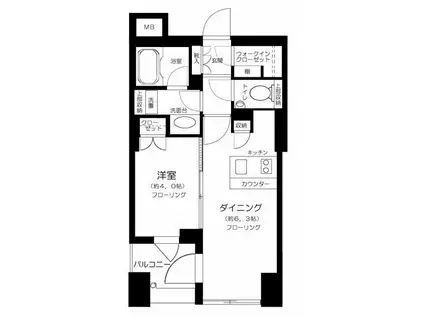 クオリア神南フラッツ(1DK/8階)の間取り写真