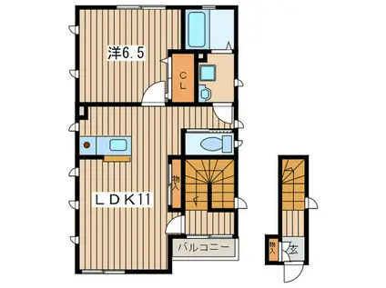 リスカムB(1LDK/2階)の間取り写真