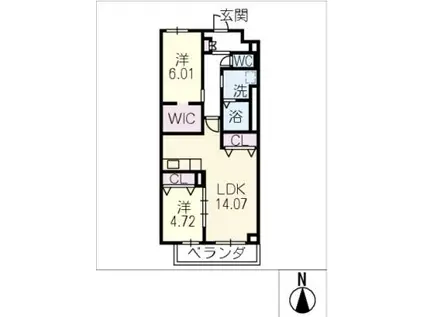 ロビニア若草(2LDK/1階)の間取り写真