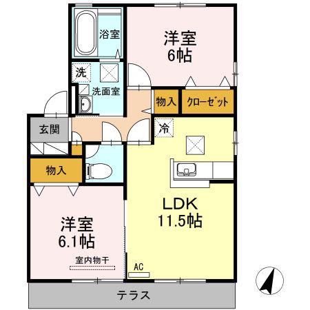 グランモア A棟(2LDK/1階)の間取り写真