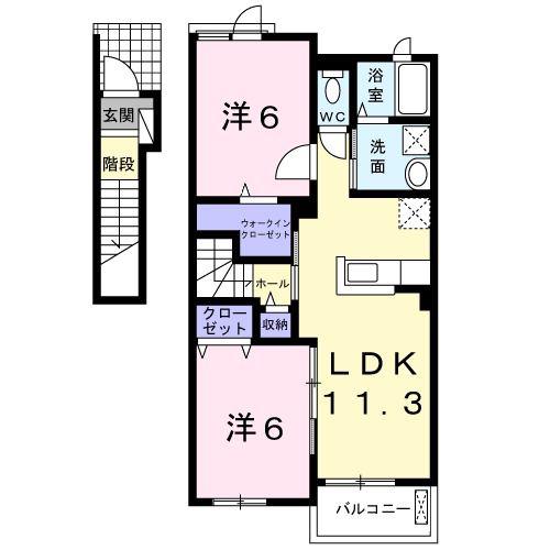グランパール延方II(2LDK/2階)の間取り写真
