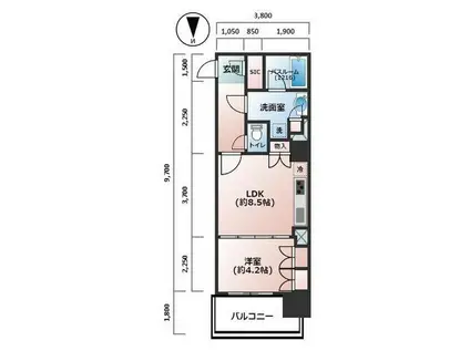 オープンレジデンシアTHE MID FORT(1LDK/3階)の間取り写真
