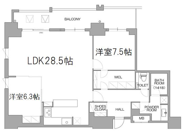 リバーサイドタワー中之島(2LDK/29階)の間取り写真