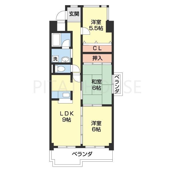 ヤマイチPLAZA サンシティ広瀬(3LDK/2階)の間取り写真