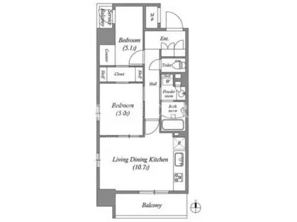 コスモグラシア三ノ輪(2LDK/5階)の間取り写真