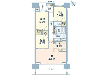 ザ・パークハウス船堀(3LDK/6階)の間取り写真