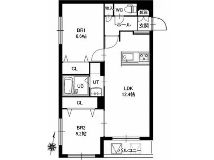 PIU DOLCE新道東(2LDK/3階)の間取り写真