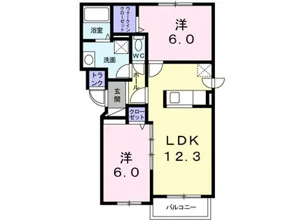 ソレイユ西町A(2LDK/2階)の間取り写真
