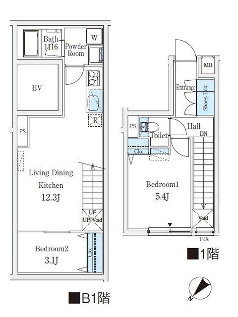 CREATIF学芸大学(2LDK/1階)の間取り写真
