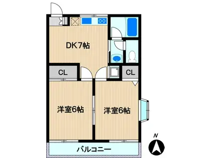 中島ハイム(2DK/2階)の間取り写真