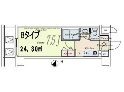 HF駒沢公園レジデンスTOWER(1K/2階)の間取り写真