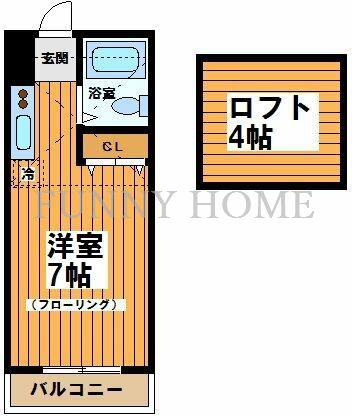 フラットハナタキ(ワンルーム/2階)の間取り写真